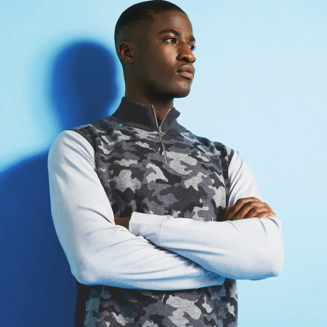 Sweaters-G/FORE Camo Jacquard Merino Wool Quarter Zip Sweater Vest