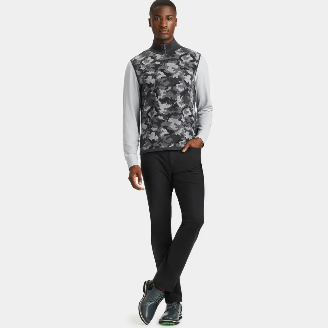 Sweaters-G/FORE Camo Jacquard Merino Wool Quarter Zip Sweater Vest