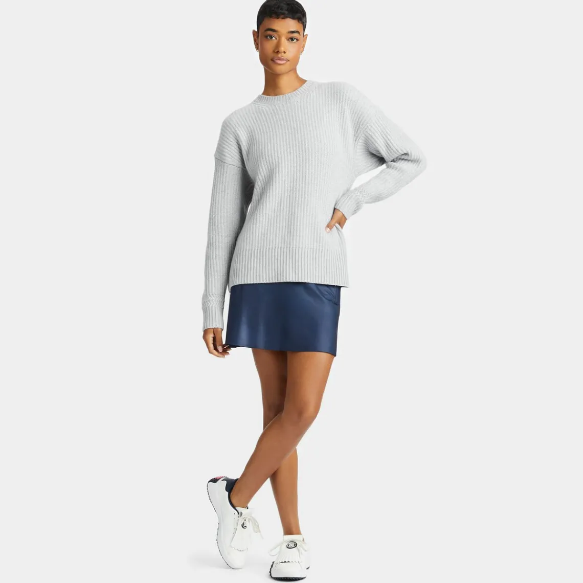 Sweaters-G/FORE Cashmere Side Zip Ribbed Crewneck Sweater