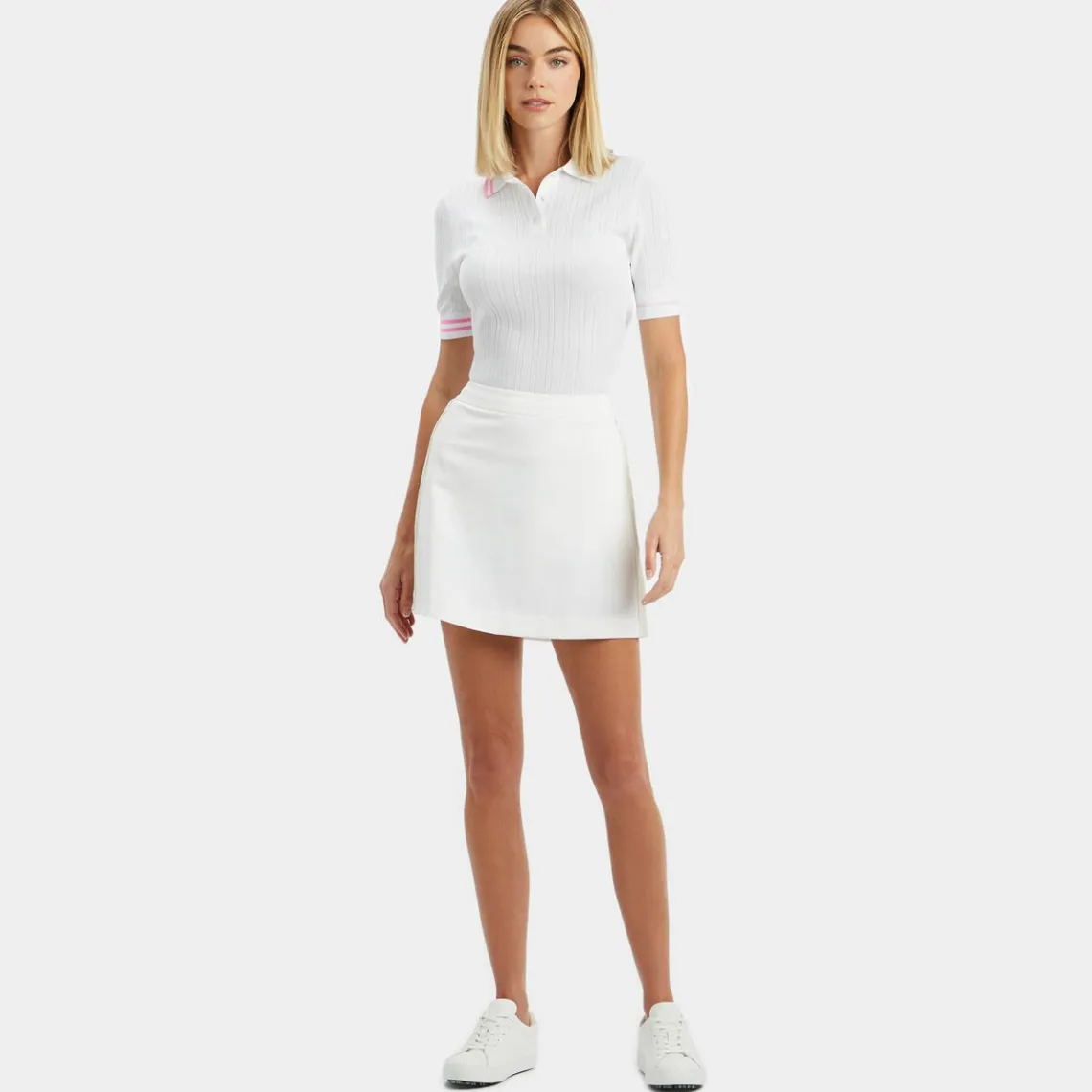 Sweaters-G/FORE Contrast Stripe Cotton Blend Ribbed Knit Polo