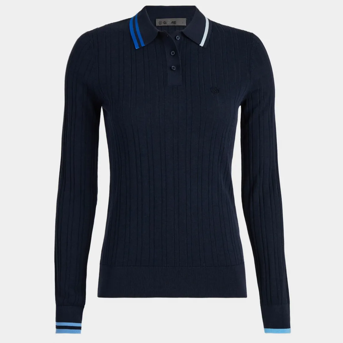 Sweaters-G/FORE Contrast Stripe Cotton Blend Ribbed Long Sleeve Knit Polo