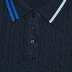 Sweaters-G/FORE Contrast Stripe Cotton Blend Ribbed Long Sleeve Knit Polo