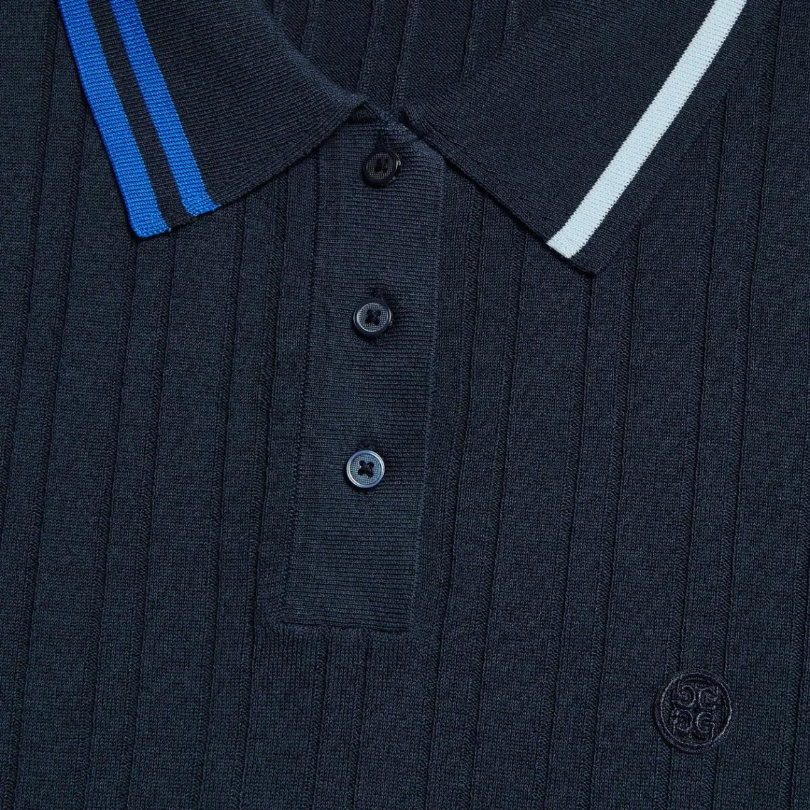 Sweaters-G/FORE Contrast Stripe Cotton Blend Ribbed Long Sleeve Knit Polo