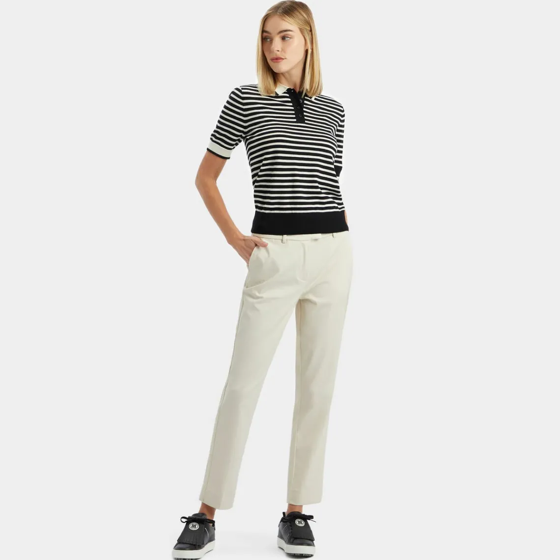 Sweaters-G/FORE Contrast Stripe Merino Wool Short Sleeve Sweater Polo