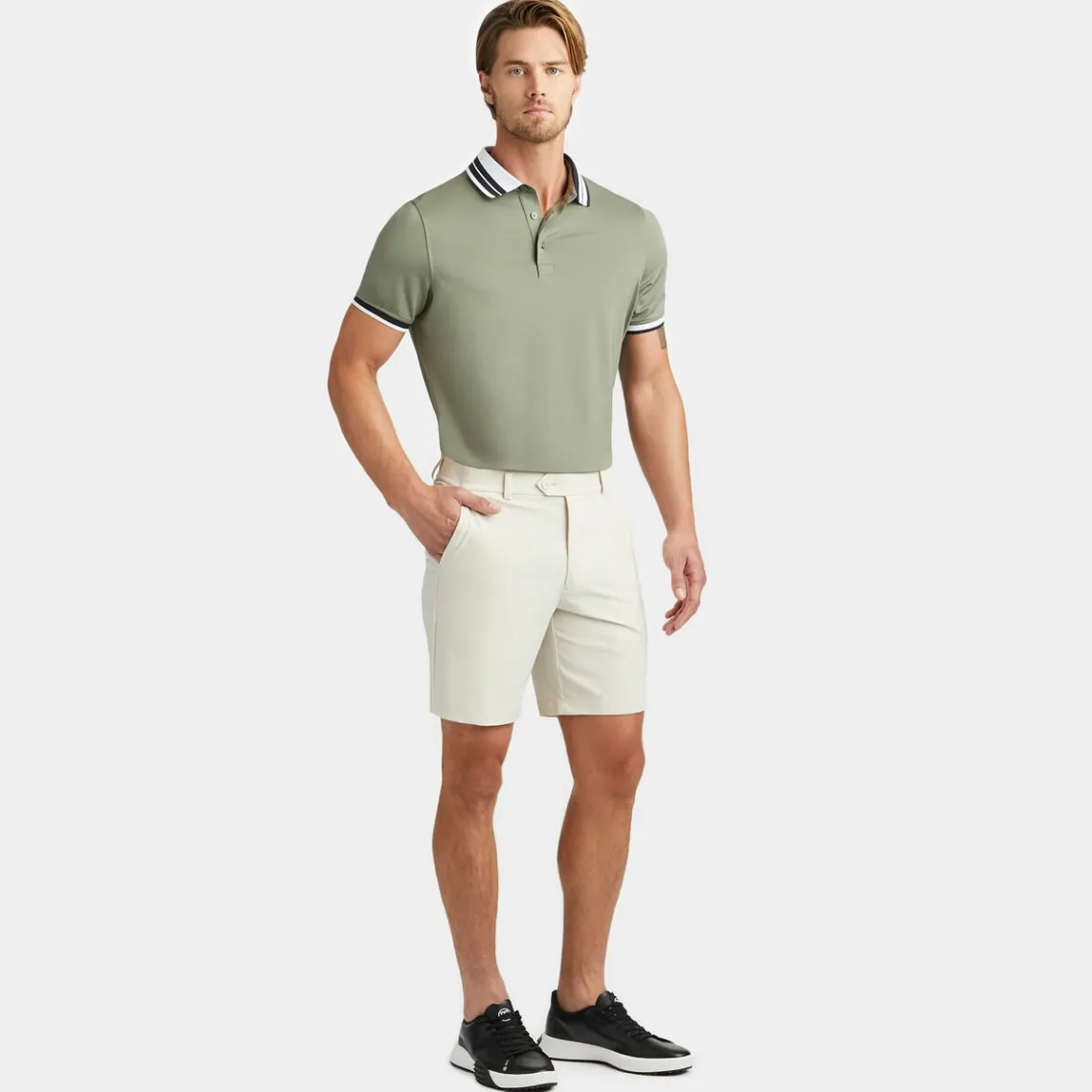 Polos & Shirts-G/FORE Contrast Striped Collar Tech Jersey Banded Sleeve Polo