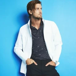 Polos & Shirts-G/FORE Script Stripe Tech Pique Banded Sleeve Polo