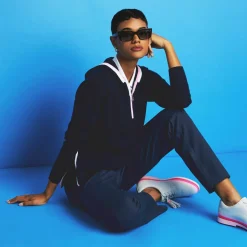 Sweaters-G/FORE Waffle Stitch Merino Wool Hooded Quarter Zip Sweater